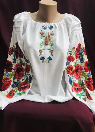 Шикарна блуза з вишивкою вишиванка пишний рукав вышиванка