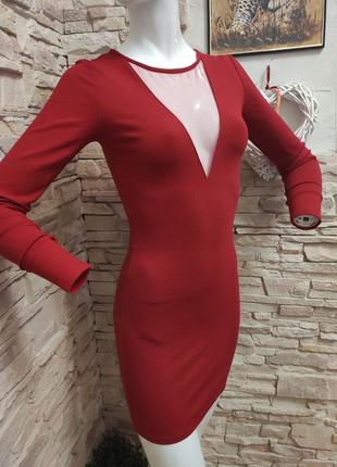 Стильное классное яркое вечернее красное платье выпускное с длинным рукавом от forever 211 фото
