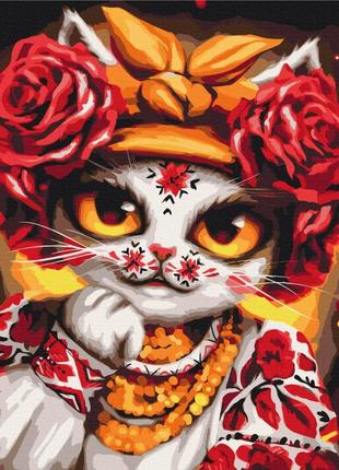 Преміум картини за номерами "кішка троянда ©марінна пащук" розмальовки за цифрами.40*50 см.україна