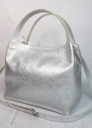 Сумка женская "жаклин-плюс" натуральная кожа, серебряный флотар