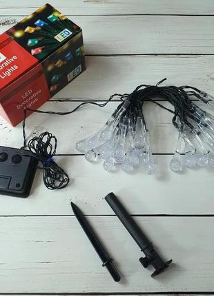 Гірлянда вулична на сонячній батареї кришталеві краплі 6,5м 30 led мульти