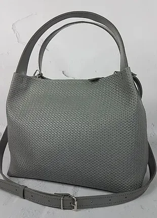Сумка жіноча "жаклін-плюс" натуральна шкіра, сіра плетінка