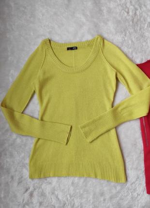Желтый натуральный кашемировый свитер пуловер с вырезом джемпер шерсть кашемир cashmere
