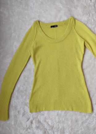 Желтый натуральный кашемировый свитер пуловер с вырезом джемпер шерсть кашемир cashmere3 фото