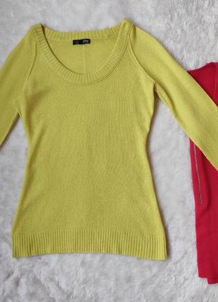 Желтый натуральный кашемировый свитер пуловер с вырезом джемпер шерсть кашемир cashmere2 фото
