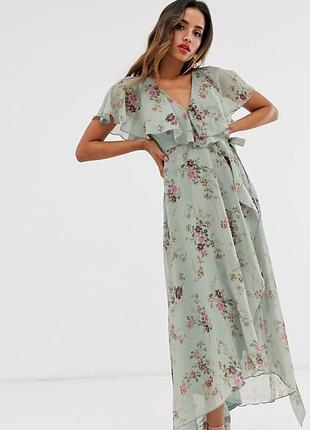 Нереальное роскошное платье asos design с кейпом и цветочным принтом!