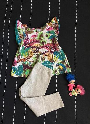 Комплект яскравий топ джангл принт і сірі лосини