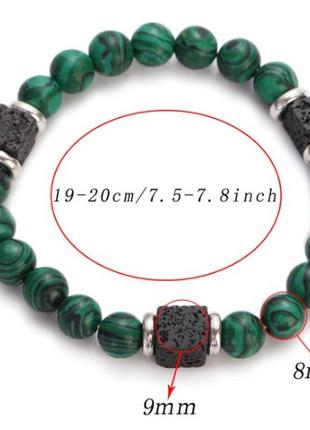 Малахитовый браслет, с черными вставками лавы4 фото