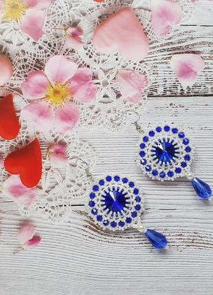 Серьги, серёжки, сережки, кульчики синие ручной работы из бисера7 фото