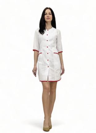 Жіночий медичний халат "roll" білий із синім3 фото