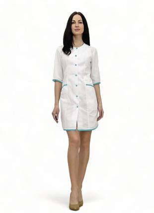 Жіночий медичний халат "roll" білий із блакитним3 фото