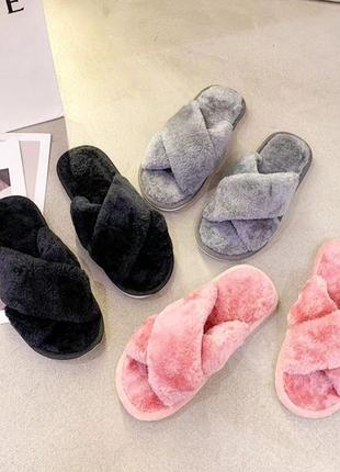 Тапочки комнатные пушистые женские теплые мягкие тапочки для дома удобные стильные открытые4 фото