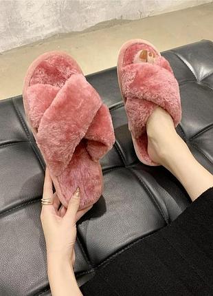 Тапочки комнатные пушистые женские теплые мягкие тапочки для дома удобные стильные открытые7 фото