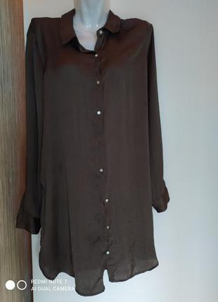Сукня сорочка атласна з вишивкою хакі zara3 фото