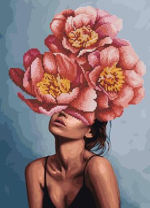 Алмазная картина-раскраска девушка в цветущем пионе, в кор. 40*50см, тм brushme, украина