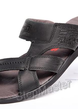 Шлепанцы мужские кожаные levis black