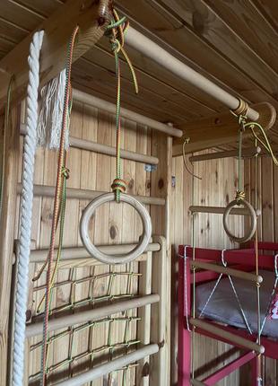 Дерев'яна шведська стінка дитяча спортивна для дітей та дорослих з сіткою турником з бука3 фото