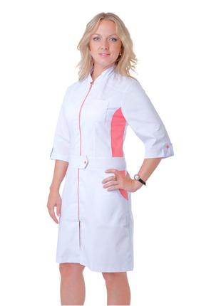 Жіночий медичний халат "top" білий із рожевим. розмір 42