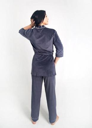 Тепла жіноча піжама комплект двійка 901 графіт2 фото
