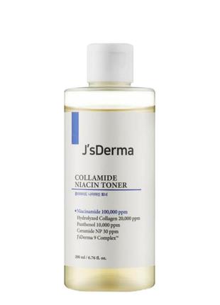 Тонер для комплексного зволоження з керамідами і колагеном j’sderma collamide niacin toner 200 ml1 фото