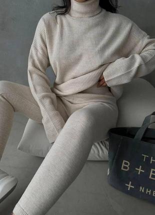 Теплий костюм рубчик на флісі (светр+лосини)