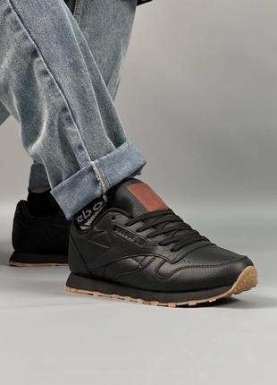 Мужские черные кожаные кроссовки с сеткой в стиле reebok classic 🆕 рибок класик8 фото