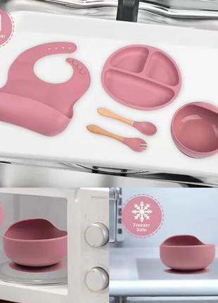 Детская посуда, набор силиконовой посуды, приборы, прикорм, секционная тарелка, глубокая тарелка, чашка детская4 фото
