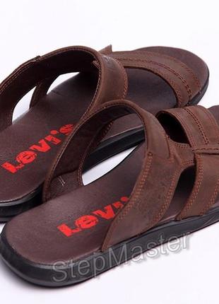 Шльопанці чоловічі шкіряні levis brown7 фото