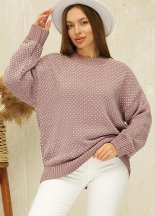 Женский вязанный свитер оверсайз цвета фрез. модель 229. размер ун 48-56