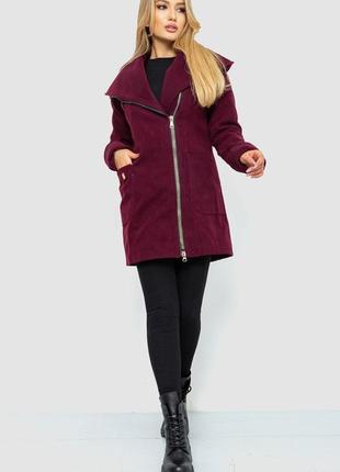 Жіноче пальто з капюшоном колір бордовий1 фото