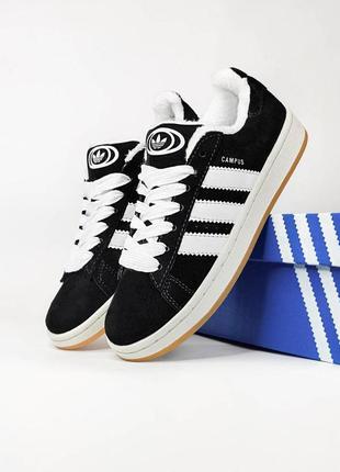 Чоловічі зимові кросівки adidas campus чорні замшеві адідас кампус на хутрі9 фото