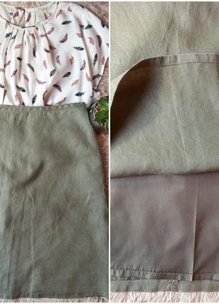 Легкая юбка из льна цвет оливковый (хаки) h&amp;m l.o.g р.44-46\6\361 фото