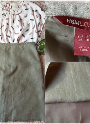 Легкая юбка из льна цвет оливковый (хаки) h&amp;m l.o.g р.44-46\6\365 фото