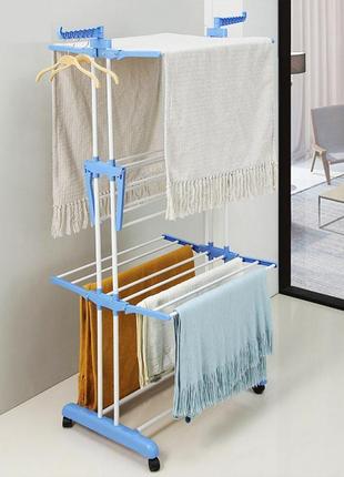 Сушилка для белья garment rack with wheels 3 яруса (серый, синяя, розовая)8 фото