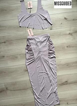 Комбинированный комплект топ и юбка миди в сиреневом цвете missguided