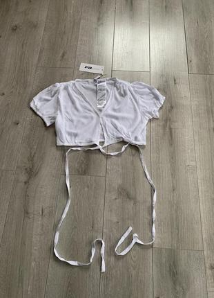Блуза нова белого цвета на завязках размер s m натуральная ткань вискоза4 фото