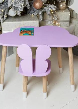Дитячий столик хмарка для навчання та ігор (фіолетовий) та стільчик метелик (фіолетовий)4 фото