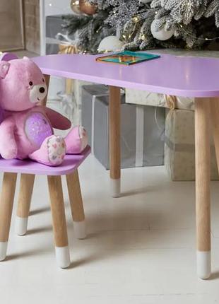 Дитячий столик хмарка для навчання та ігор (фіолетовий) та стільчик метелик (фіолетовий)7 фото