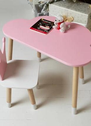 Детский комплект столик облачко (розовый) и стульчик корона (розовый с белым)3 фото