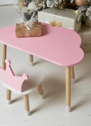 Детский комплект столик облачко (розовый) и стульчик корона (розовый с белым)4 фото