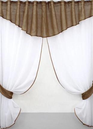 Кухонний комплект штор (270х170см) з ламбрекеном. колір карамельний з білим