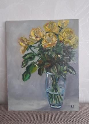 Картина троянди, полотно, олія2 фото