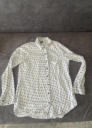 Женская белая рубашка с сердечками сhillin crop (м)1 фото