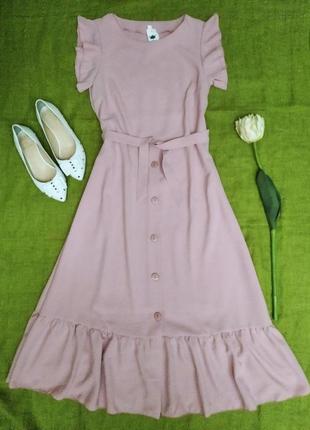 Стильное пудровое розовое платье с рюшами /стильне пудрове рожеве плаття з рюшами