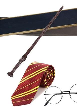 Набір чарівника гаррі поттера: чарівна паличка, окуляри та краватка у подарунковій коробці! косплей harry potter1 фото