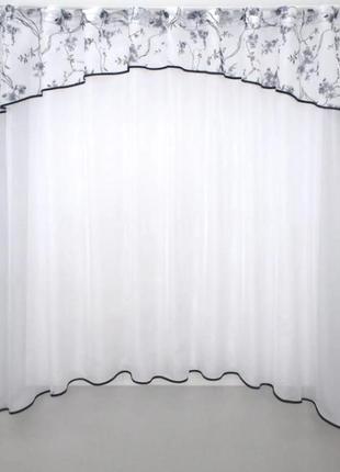 Тюль арка на кухню (280х170см) з ламбрекеном. колір різнокольоровий з білим1 фото