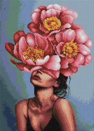 Алмазна мозаїка дівчина в квітучій півонії дар'я міхайлішина, в кор. 40*50 см, тм brushme, україна