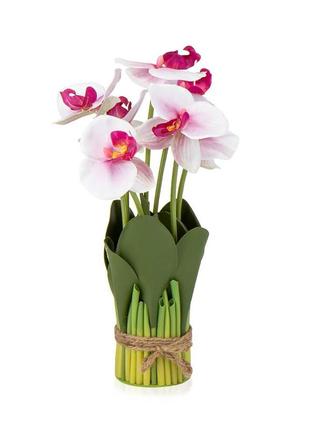Букет орхидей 33 см, бело-розовый