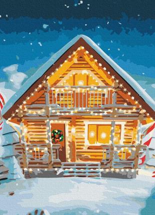Картина за номерами казковий новорічний будиночок, у термопакеті 40*50 см, тм brushme, україна