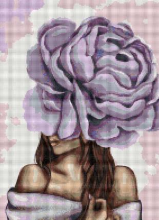 Алмазная мозаика дама с фиолетовым пионом, в кор. 40*50см, тм brushme, украина